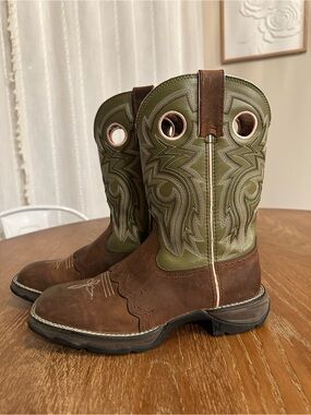 DURANGO LADY REBEL GREEN SADDLE COWGIRL BOOTS - SQUARE TOE